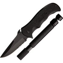 Lansky Tactical Pack - 3.4" Black Part Serrated Knife with Retractable Diamond Sharpening Rod