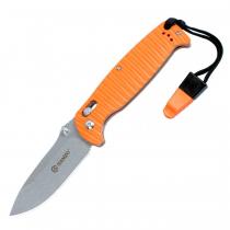 Ganzo G7412 Orange Pocket Knife - 3.54" Blade, Orange Pattern Handle with Lanyard and Whistle