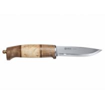 Helle Harding Knife - 99mm Blade, Darkened Oak and Birch Handle, Leather Sheath