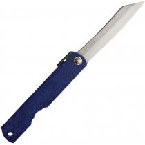 Higonokami No.8 UK EDC Folding Knife Blue - 2.75" Steel Blade, Blue Smooth Iron Handle, Lanyard Hole
