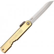 Higonokami Brass Folder Large UK EDC Folding Knife - 3" Traditional Japanese Blade, Brass Handle, Lanyard Hole