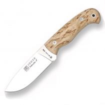 Joker CL58 Montes II Fixed Blade Knife - 4.33" Stainless MOVA Steel Blade, Curly Birch Handle, Leather Sheath