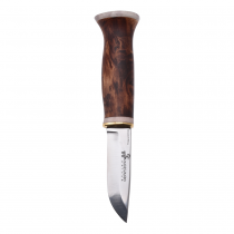 Karesuando Nulpu Damasteel RWL34 Fixed Blade Knife - 3.14" Blade, Curly Birch Handle