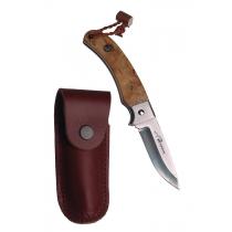 Karesuando Singi Folding Knife - 3.14" Locking Stainless Steel Blade - Birch Handle and Leather Sheath