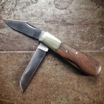 Michael May Knives UK EDC Two Bladed Barlow Pocket Knife Walnut - 2.44" Hand Ground Carbon Steel Blade