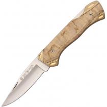 Nieto Alpina Navaja Linea Knife - Stainless Steel Blade, Curly Birch Handle, Fireworked Back Spring