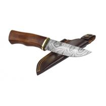 Njord Oskar Damascus Bushcraft Knife - 4.92" Damascus Steel Blade, Red Wood Handle, Brown Leather Sheath