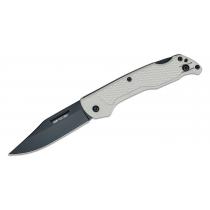 Ontario Camp Plus Folding Knife - 3.38" 420 Black Clip Point Blade, Frost White GFN Handles