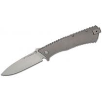 Ontario Cerberus Folding Knife - 3.75" D2 Satin Plain Blade Gray Titanium Handle