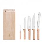 Opinel Parallele 5pc Knife Block Set - Paring Chef Santoku Carving and Bread Knives