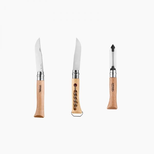 Opinel Nomad Cooking Kit with Corkscrew and Bottle Opener - 3 Knives Chopping Board and Cleaning Cloth