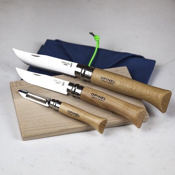 Opinel Nomad Cooking Kit -3 Knives - Bread/Folding/Peeler, Corkscrew and Board