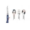 Opinel Blue Complete Picnic Set - No.8 Knife, Fork and Spoon Inserts for Knife, Microfibre Towel