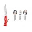 Opinel Red Complete Picnic Set - No.8 Knife, Fork and Spoon Inserts for Knife, Microfibre Towel