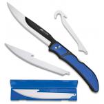 Outdoor Edge Razorfin Folding Fillet Knife with Interchangeable Blades, Blue TPR Handles, 4 Blades Included