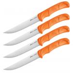 Outdoor Edge Wildgame 4pc Steak Knife Set 5" Satin Serrated Blades, Blaze Orange Handles