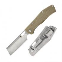 Gerber Flatiron Cleaver Folding Knife 3.8" Stonewashed Plain Blade, Tan Stonewashed Stainless Handles