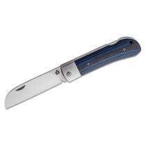 QSP Worker Folding Knife - 3.5" N690 Satin Sheepsfoot Blade Blue G10 Carbon Fiber Handle
