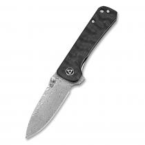 QSP Hawk Folding Knife - 3.22" Damasteel Blade, Carbon Fiber Handle