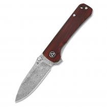 QSP Hawk Folding Knife - 3.22" Laminated Damascus Blade Brown Cocobolo Handle
