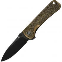QSP Hawk Folding Knife - 3.22" Black Blade, Antique Finish Brass Handle