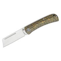 QSP Hedgehog UK EDC Knife - 2.88" 14C28N Satin Cleaver Blade Golden Carbon Fiber Handle