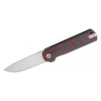 QSP Lark Knife - 3.15" 14C28N Satin DP Blade Black G10 Handle with Red Shred Carbon Fiber Overlay