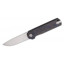QSP Lark Knife - 3.15" 14C28N Satin DP Blade Black G10 Handle with Blue Shred Carbon Fiber Overlay