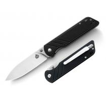 QSP Parrot Folding Knife 3.25" Satin Spear Point Blade Black G10 Handles