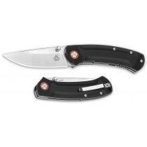 QSP Copperhead Folding Knife - 3.5" Stonewashed Satin Sandvik Drop Point Blade - Black G10 Handle