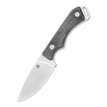 QSP Workaholic Fixed Blade Knife - 3.5" Blade, Grey Laminated Flax Handle, Leather Sheath