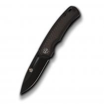 QSP Puffin Folding Knife - 3" Black Titanium Coated Blade, Black Titanium Handle with Carbon Fibre Inlay