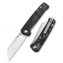QSP Penguin Folding Knife - 3.06" Blade Black G10 Shredded Carbon Fibre Handle