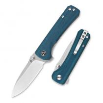 QSP Hawk Folding Knife - 3.22" Blade, Blue Linen Micarta Handle