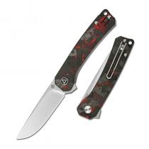 QSP Osprey Folding Knife - 3.25" Blade, Black and Red Carbon G10 Handle
