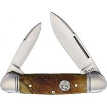 Queen Canoe Sawcut Bone UK EDC Pocket Knife - 2.25" and 1.75" Blade Brown Bone Handle