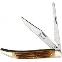 Queen Fish Knife Winterbottom - Mirror finish stainless clip and saw blades Winterbottom Jigged Bone Handle