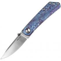 Real Steel Luna Boost Pocket Knife - 2.75" N690 Blade Titanium Blue Swirl Handle