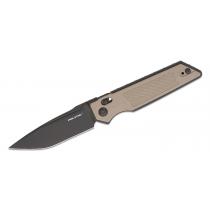Real Steel Sacra TAC Slide Lock Folding Knife - 3.25" K110 Black Modified DP Blade Textured Tan G10 Handle