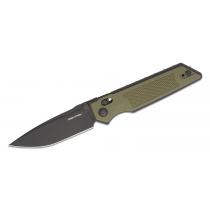 Real Steel Sacra TAC Slide Lock Folding Knife - 3.25" K110 Black Modified DP Blade Textured OD Green G10 Handle