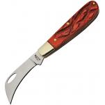 Rite Edge UK EDC Folding Pruner Red Bone - 2" Satin Finish Hawkbill Blade, Red Jigged Bone Handle