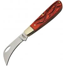 Rite Edge UK EDC Folding Pruner Red Bone - 2" Satin Finish Hawkbill Blade, Red Jigged Bone Handle