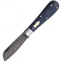 Rough Ryder Reserve Patriarch Folder Damascus Knife - 3.2" Blade, Denim Micarta Handle
