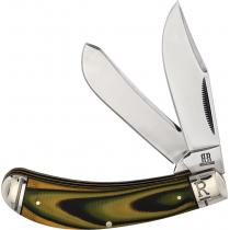 Rough Ryder RR2261 UK EDC Wasp Bow Trapper Knife  - Stainless Steel Clip and Spey Blades, Black and Yellow G10 Handle