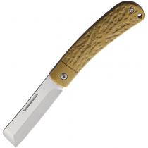 Rough Ryder APTA Folder Brass UK EDC Pocket Chisel Knife - 2.75" Satin Finish Blade, Hammered Brass Handle