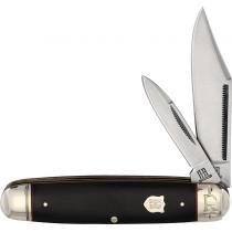 Rough Ryder RR2380 UK EDC Highland Cattleman Black Micarta Knife  - Stainless Steel Clip and Pen Blades, Black Micarta Handle