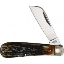 Rough Ryder Half Hawk Cinnamon Pocket Knife - Carbon Hawkbill Blade Cinnamon Stag Bone Handle