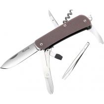 Ruike M31 UK EDC Brown Pocket Utility Knife - 2.75" Blade, Brown G10 Handle, Glass Breaker, Corkscrew, Bottle Opener and More