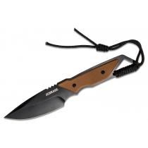 Schrade Fixed Blade Knife - 4" Black Drop Point, Tan Handle with Lanyard, Nylon Sheath