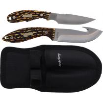 Schrade Uncle Henry Hunter Combo Gift Set - 3.25" Caping Fixed Blade and 3.75" Gut Hook with Staglon Handles